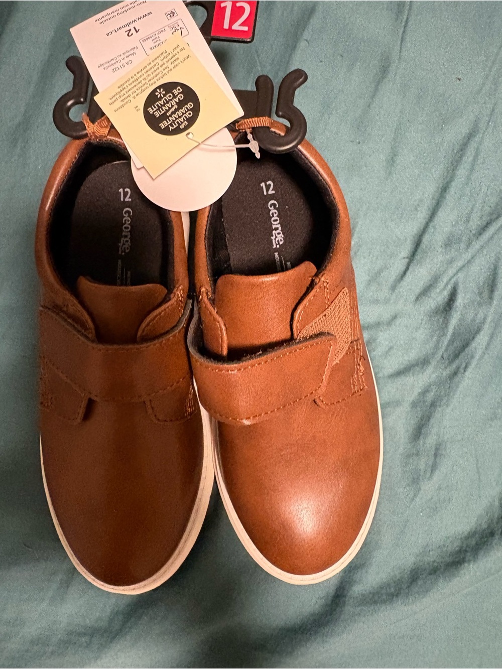 George Kids Tan/Brown Velcro Casual Dress Shoes - Size 12 - Picture 2 of 9